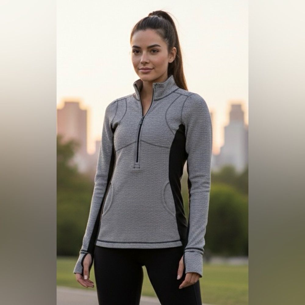 Lululemon Striped 1/2 Zip Running Pullover Thumbhokes & Ruffles, Size 4